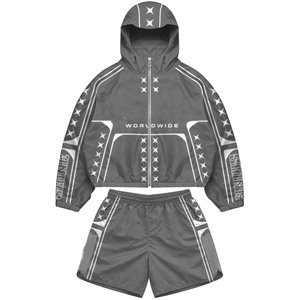 Mens Premium 120 GSM Polyester Windbreaker Short Set Green <b>Pink</b> Panel Design Custom Sublimation Print Logo plus size - Product Image 4