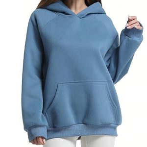 Sweat-shirt à capuche personnalisé ODM avec logo bleu sur le devant, pour homme et femme, en coton molletonné de qualité supérieure, écologique, décontracté, hiver, 370g, coupe-vent - Product Image 1