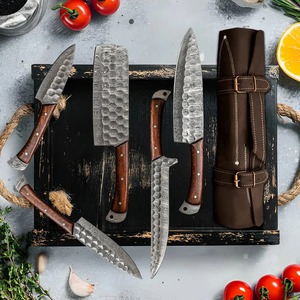 Premium Handmade Damascus Steel Chef <b>Knife</b> <b>Set</b> Hammered Finish Kitchen <b>Knives</b> with Wooden Handles OEM ODM Factory - Product Image 4