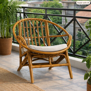 Modern Bamboo Rattan Rocking <b>Stackable</b> <b>Garden</b> <b>Chair</b> Cushion Rustic Outdoor Furniture Tapered Leg Embossed Comfortable Patio - Product Image 1