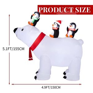 Decorazione natalizia gonfiabile illuminata da 1,5 m, divertente orso polare e pinguino con luci LED, decorazioni da esterno per il giardino. - Product Image 5