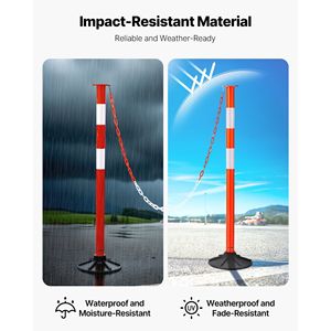Paquete de 4 Postes Delimitadores de Tráfico Resistentes de 34 Pulgadas con Tiras Reflectantes, Base con Cadena y Peso, Conos de Seguridad Vial, Barreras de Tráfico - Product Image 5