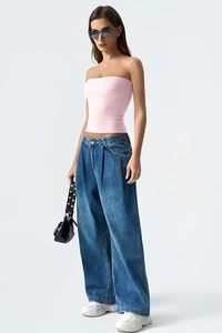 Women Strapless <b>Crop</b> <b>Top</b> Solid <b>Pink</b> Knitted Spandex Cotton Casual Spring Summer Daily Wear Short Length Tube <b>Top</b> - Product Image 5