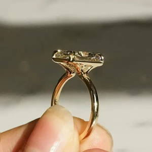 Women's 925 Sterling Silver Gold Plated Vintage Pave Leaf Style Moissanite Engagement <b>Ring</b> with Cushion Cut Unique Retro Design - Product Image 2
