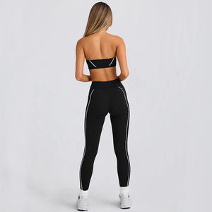 Ensemble de soutien-gorge de sport ultra-élastique et respirant, haut tube sans bretelles et pantalon, conception antidérapante pour la course, sans coutures, léger, couleur unie, équipement de yoga - Product Image 5