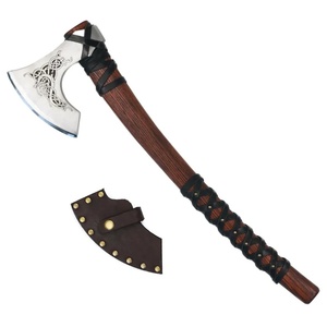 A&M ENTERPRISES Industrial Handmade Viking <b>Axe</b> Engraved Norse Knotwork Steel Head Rosewood <b>Handle</b> Crisscross Leather Wrap - Product Image 1