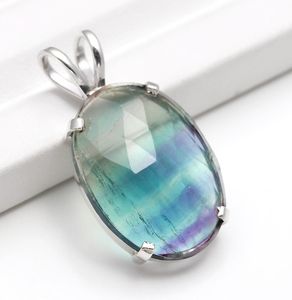 <b>Rainbow</b> Fluorite Oval Pendant 925 Sterling Silver Handmade Boho Gemstone Jewelry Dainty Necklace Children's Women's Ethnic Gift - Product Image 1
