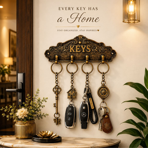 Handcrafted Solid Brass <b>KEYS</b> <b>Wall</b> <b>Key</b> Holder Decorative 4 <b>Hook</b> Organizer Vintage Entryway Home Office Hotel and <b>Wall</b> Decor Rack - Product Image 2