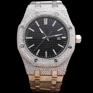 Reloj de Pulsera de Acero Inoxidable con Esfera Negra y Diamantes Moissanite de la Mejor Calidad, para Hombre, Joyería Lujosa Personalizada y Única - Product Image 3