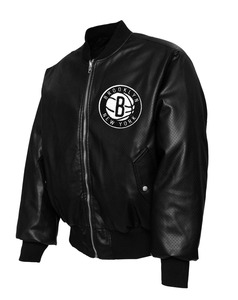 เสื้อแจ็คเก็ตบอมเบอร์แบบกลับด้านได้ Brooklyn Nets X Collage ผลิตจากวัสดุรักษ์โลก กันลม หนังแท้ สไตล์สตรีทแวร์ - Product Image 2