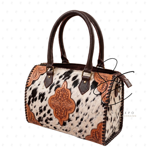 Luxury Hair On Hide Cowhide Leather Speedy Bag with Hand Tooled Floral Leather Carving Rodeo Western Women Purse Gypsy Crossbody - Product Image 2