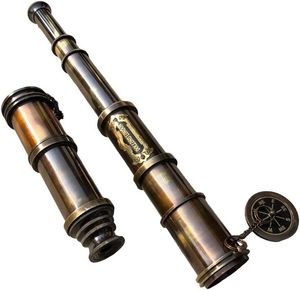 Télescope monoculaire pliant vintage, finition laiton antique poli, jumelles décoratives avec boussole, objet d'artisanat métallique pour décoration intérieure - Product Image 1