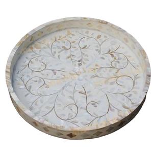 Vente d'usine Ramadan Eid cadeau rond vadrouille incrustation plateaux de service élégants et meilleurs plateaux décoratifs respectueux de l'environnement durable en Inde - Product Image 1