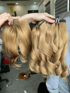 Single Donor Natural Virgin Vietnamese Human Wig with Blonde and Dark <b>Roots</b> Handmade Weft - Product Image 2