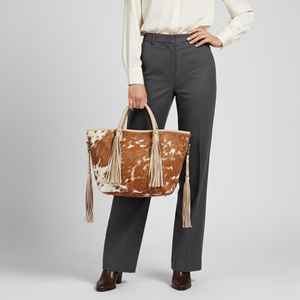 Sac fourre-tout de luxe en cuir de vachette pour femme, style western brodé, couleur unie, avec fermeture éclair, grand sac à bandoulière pour le shopping - Product Image 3