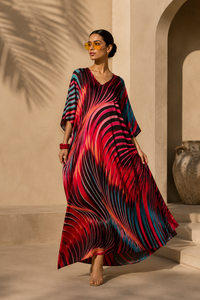 Women's African Printed Polyester Dress With <b>Kimono</b> Sleeve And Ribbon Decoration Striped Pattern Loose Fit <b>Summer</b> Casual Style - Product Image 2