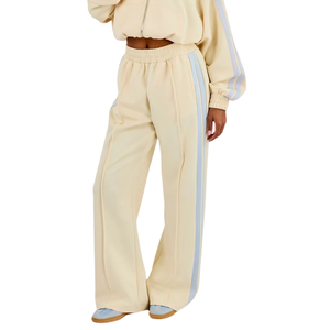 Conjunto Deportivo Corto para Mujer con Cierre Completo, Cuello Alto, Top con Franja Lateral en Contraste, Pantalones Anchos con Cintura Elástica, Atuendo Casual de 2 Piezas - Product Image 4