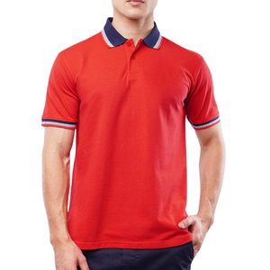 Mens Red Polo <b>Shirt</b> with Stylish Contrast <b>Collar</b> Cotton Comfortable Short Sleeve <b>T</b>-<b>Shirt</b> Casual Wear Solid Color Polo Top - Product Image 3