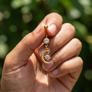 Piercing de nombril et boucle d'oreille pendante en or 10K, motif Lune et Soleil, avec diamant, bijou corporel pour femme, pour usage quotidien, cadeau de mariage et de fiançailles, tendance - Product Image 3