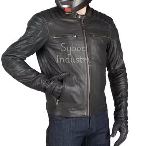 Veste de moto en cuir noir pour hommes Veste de moto en cuir de vachette véritable coupe ajustée et élégante avec poches zippées Veste de moto en cuir rembourrée avec protection - Product Image 1