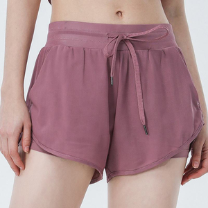 Shorts tricotés taille haute pour femmes, rose uni, avec cordon de serrage, respirants, avec poches, style sportif, coupe classique, vente en gros, haute qualité - Product Image 3