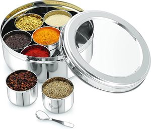 Top Selling 7 <b>Tins</b> Stainless Steel Indian <b>Spice</b> Boxes Masala Dabba Condiment Containers Wholesale Price Metal Design - Product Image 5