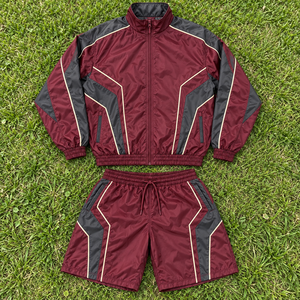 <b>Mens</b> Lightweight Windbreaker Jacket <b>Shorts</b> Set Color Block Full <b>Zip</b> Nylon <b>Short</b> Set Sports Tracksuit Wear Custom Label - Product Image 2
