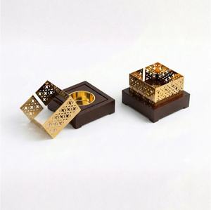 Handcrafted Luxury Wooden <b>Bakhoor</b> Burner with Geometric Cut Lid Antique Style <b>Oud</b> Incense Holder for Aromatherapy Meditation - Product Image 2