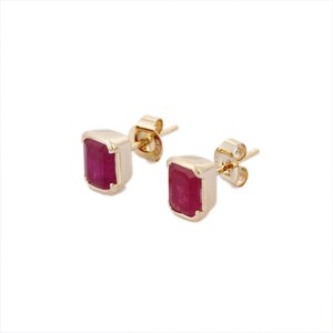 14K Gold Octagon Ruby Stud <b>Earrings</b> in Half Bezel Setting - Product Image 6