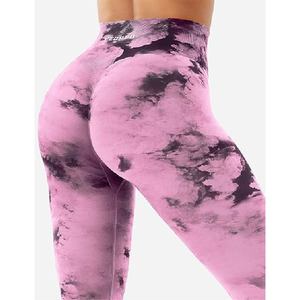 Custom Logo High Waist <b>Pink</b> Tie Dye Yoga Pants Women Seamless Tummy Control Workout Fitness Activewear <b>Gym</b> <b>Leggings</b> - Product Image 3