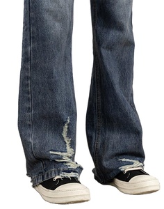 ARZINEN INDUSTRY Jeans de mezclilla para hombre, de pierna ancha y holgada, cintura media, lavado efecto nieve, vintage, 100% algodón, tejido sólido, cortavientos e impermeable - Product Image 6