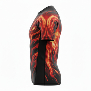 Men's MMA Full Sleeve Rash Guard Fire <b>Flame</b> Print Front Logo UPF50+ Quick Dry 160g Polyester Compression <b>Shirt</b> - Product Image 4