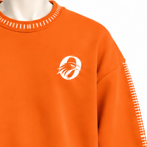 <b>Mens</b> <b>Orange</b> Stitched Border Distressed Crewneck Sweatshirt Loose Fit Pullover Long Sleeve Casual Streetwear Training Fashion Top - Product Image 5