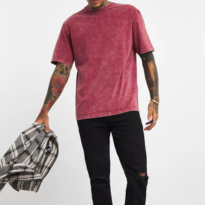 T-shirt Homme Oversize Vintage Personnalisé Col Rond Manches Courtes Style Hip Hop Délavé à l'Acide Impression Sérigraphique Effet Vieilli Grammage Lourd - Product Image 1