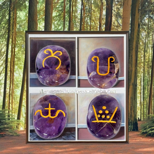 Ensembles de pierres semi-précieuses gravées de style Reiki Chakra, ovales, en améthyste et agate, faites à la main, de haute qualité, d'exportation, de Jilani, Inde - Product Image 3