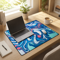 Tapis de bureau en caoutchouc à transfert thermique grand format, motif vague abstraite, design artistique fluide, imperméable, anti-rayures, tapis de souris pleine table