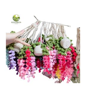 Cesta Colgante de Flores Amigurumi Personalizada, Hecha a Mano, Decoración Floral, Maceta de Hilo Suave para Decoración de Interiores, Venta al por Mayor - Product Image 3
