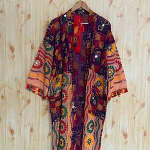 Kimono de Invierno con Bordado Phulkari Floral para Mujer, Estilo Étnico, Algodón, Corte Holgado, Largo Midi, Ropa Casual - Product Image 4