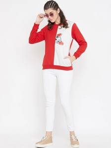 Sudadera de Mujer con Bloques de Color Rojo y Estampado de Dibujos Animados, Cuello Redondo, Manga Larga, Tejido de Punto, para Otoño - Product Image 2