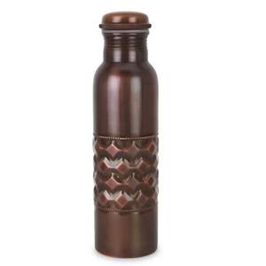 Bouteille d'eau en cuivre gaufré avec imprimé floral décoratif, bouteille à boire étanche et réutilisable pour les voyages et le bureau - Product Image 5