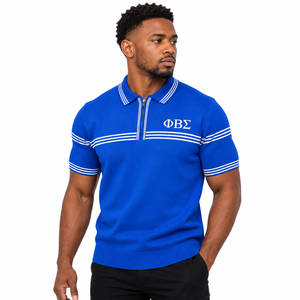Polo de punto azul real para hombre Phi Beta Sigma, manga corta, cuello a rayas con cremallera de un cuarto, letras griegas, fraternidad, casual, universitario - Product Image 1