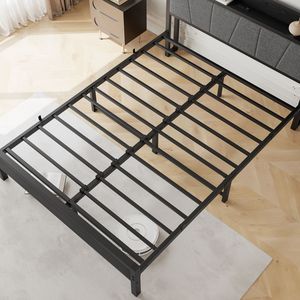 Letto matrimoniale imbottito con testiera contenitore e stazione di ricarica, nessuna rete a molle necessaria, facile da montare - Product Image 3
