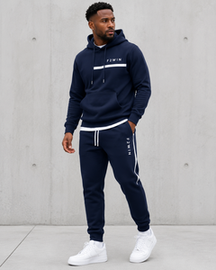 Conjunto Deportivo F2WIN para Hombre, Sudadera con Capucha y Pantalones Jogger, Color Azul Marino, Manga Larga, Cierre con Cordón, Corte Regular, Forro Polar Cortavientos para Verano - Product Image 1