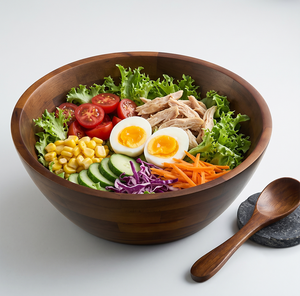<b>Large</b> Capacity Rustic Acacia Wood Handcrafted <b>Bowl</b> for Party Salad <b>Serving</b> Fruit Presentation Durable Natural Kitchenware - Product Image 1