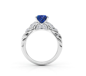 Bague en argent 925 avec pierre bleue, sertie de CZ blancs, motif feuille, bijoux de luxe pour femmes - Product Image 2