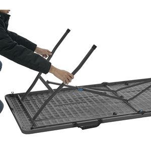 6 Foot Black Fold-in-Half <b>Plastic</b> <b>Table</b> Indoor Outdoor Scratch Stain and UV Damage Resistant with Built-In Carry Handle - Product Image 2