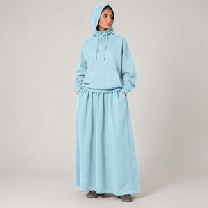 Ensemble jupe longue et sweat à capuche musulman pour femme, tenue islamique modeste 2 pièces, en Spandex/Polyester, infroissable - Product Image 4