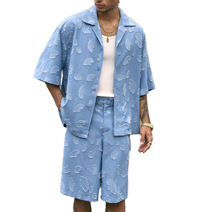 Ensemble de shorts et t-shirts en denim décontractés pour hommes, respirants, à séchage rapide, imprimés numériquement, de haute qualité, vente en gros - Product Image 1