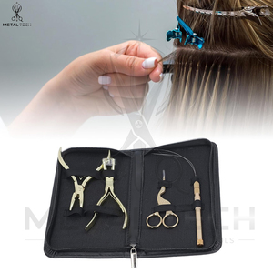 Premium Quality Hair Extension Applicator Kit – Gold Finish Hair Pliers, Loop Threader, Salon Scissors & Portable Storage <b>Bag</b> - Product Image 6