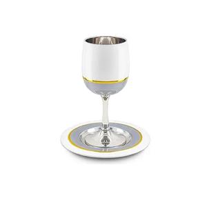 Coupe Kiddush en acier inoxydable finition laiton satiné, gobelet à vin sur pied de 5 pouces pour Shabbat, Pessa'h, Seder, Bar/Bat Mitzvah, cadeau de mariage - Product Image 1